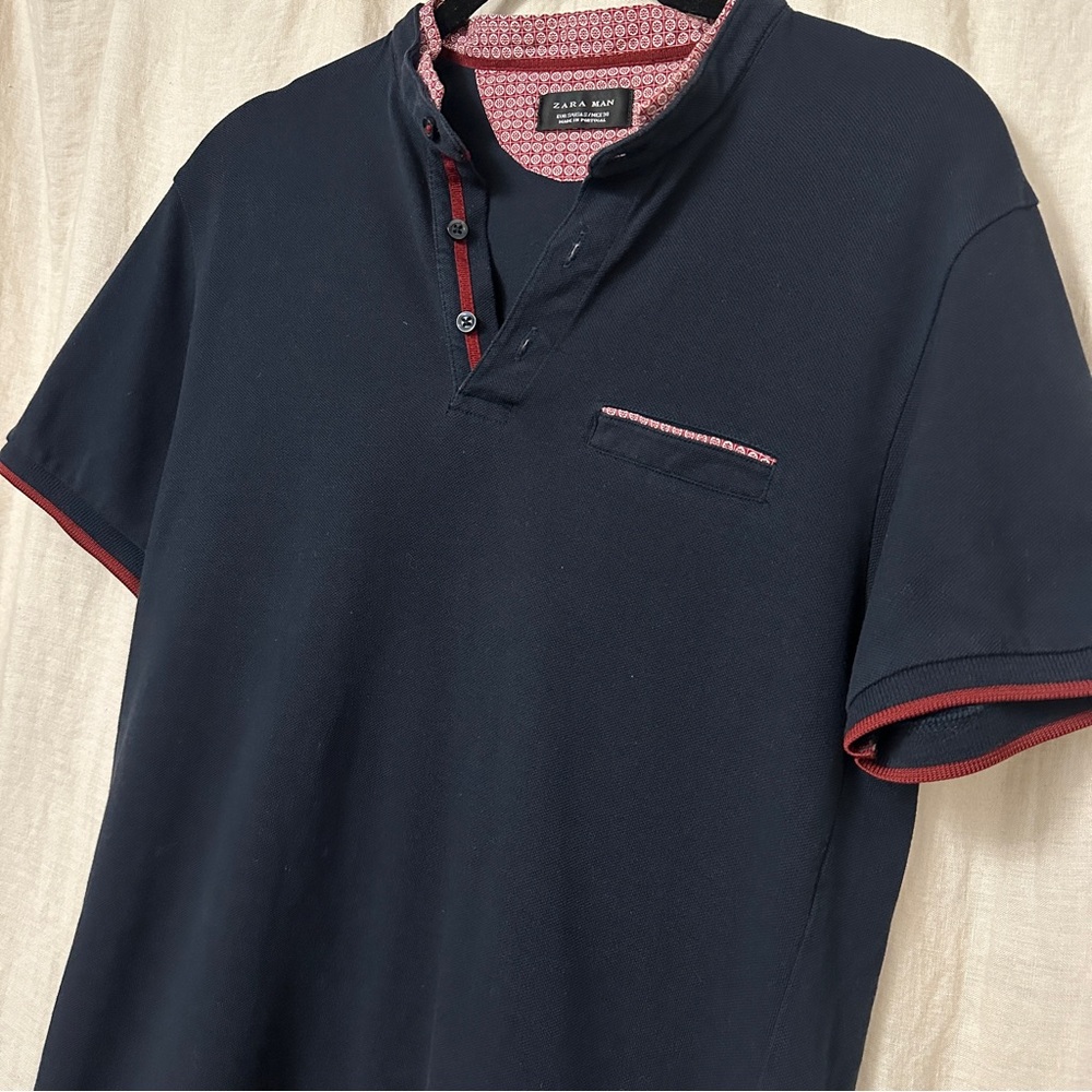 Zara Red Trim Navy Polo